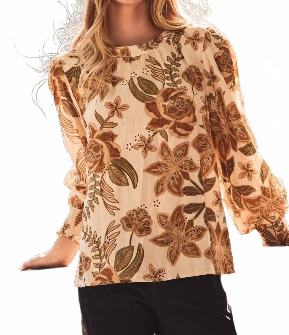 NEW ODDI floral printed blouse in mocha